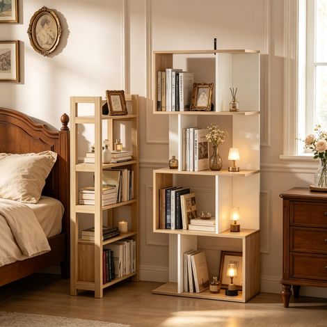 Bibliothèque design en S, étagère ouverte minimaliste, meuble de rangement tour, séparateur de pièce élégant (étagère seule) (1/5)