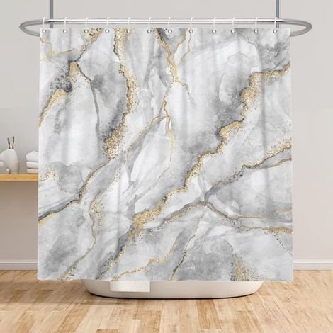 3D-Duschvorhang mit Marmormuster grauer und goldener Badezimmervorhang luxuriöser moderner abstrakter grauer Marmor mit goldenen Punkten und für 180 (1/5)