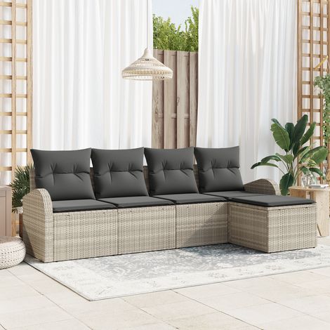 Garden Sofa Set with Cushion 5 pcs Light grey Poly rattan vidaXL (1/5)