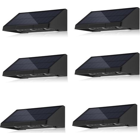 Juego de 2 apliques solares de pared, lente de alto brillo, resistentes al agua IPX5, para jardín, patio y escaleras. (1/5)