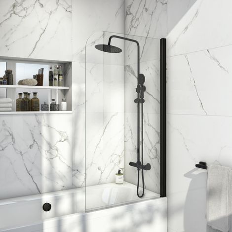 Orbit A6 Black Radius Edge Bath Screen 1400mm H x 800mm W - 6mm Glass (1/2)