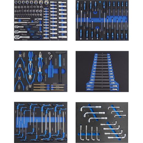 Profi Werkzeugeinlagen 520x400mm für Werkstattwagen Chrom Vanadium Stahl Werkzeugset 162 tlg. Blau (1/5)