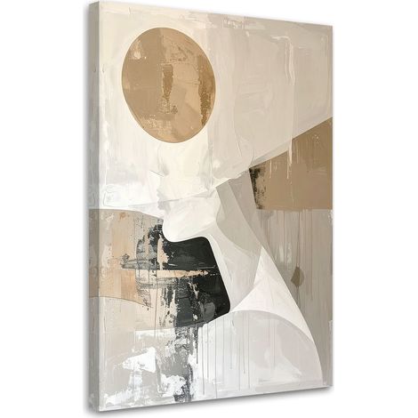 Cuadro sobre Lienzo Abstracción minimalista con círculo beige y acento negro 20x30 (1/5)