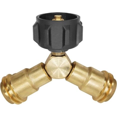 Répartiteur de propane, adaptateur GPL 2 voies en T pour réservoirs de propane de 20 lb, compatible avec les barbecues, réchauds de camping, brûleurs à gaz et radiateurs. (1/4)