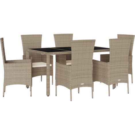 Maison Exclusive - 7-tlg. Garten-Essgruppe mit Kissen Beige Poly
