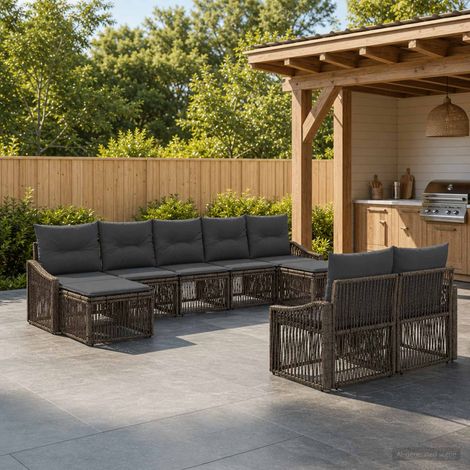Set Divano da Giardino 9 pcs Grigio polyrattan vidaXL (1/5)