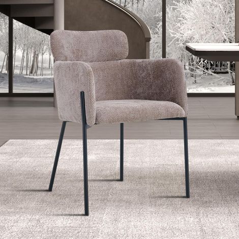 Chaise fauteuil en tissu taupe NOEMIE (lot de 2) (1/5)