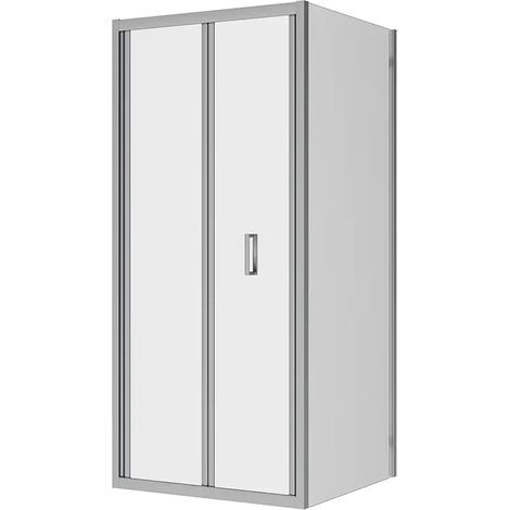 Cabine de douche 80x80 cm Angulaire Ouverture Livre avec Paroi Fixe Profilés Aluminium Chrome Verre Transparent 6mm h190 - Réversible Mod. Capri