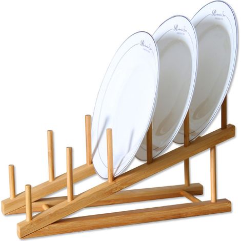 Multifunktionales Tellerregal aus Holz - Mehrstufiges, belüftetes Küchenregal - Tellerhalter aus Holzdesign für Tischdekorationen (30 x 11,5 x 19 cm)