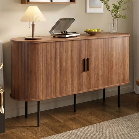 Aparador de cocina de 140x40x78 cm, mueble de almacenamiento para salón o comedor, puertas giratorias, MDF color nogal (1/5)
