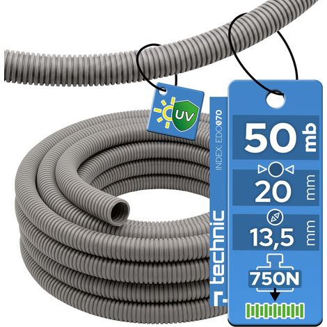 Gaine annelée renforcée sans halogène 20/13,5mm 750N anti-UV gris foncé 50m - EDO Technic (1/5)