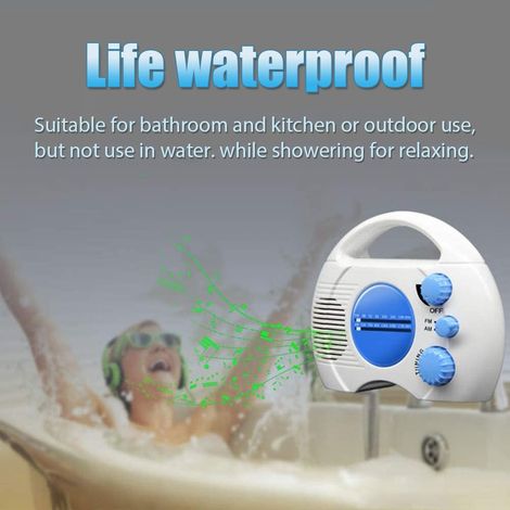 Radio de douche étanche, radio portable sans fil AM/FM, radio murale pour douche, bain, piscine, bateau, plage, voyage (1/5)