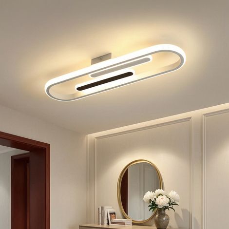 Plafoniera LED ovale, L47 x P12 x H5,5 cm, lampada da soffitto 29 W 2447 lm, bianco sabbia e nero, 3000 K luce calda, soggiorno, camera, cucina (1/5)