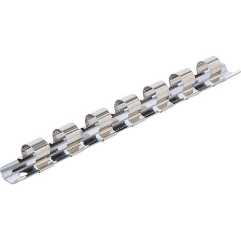 Rail pour Douilles 7 Clips 12,5 mm (1/2) - Acier, 21 x 23 x 209 mm - Fixation Pratique et Solide - D-Work