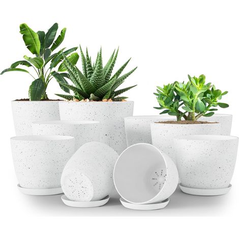 lot de 10 pots de fleurs, plastique pp, avec soucoupe, bouchon de drainage, pour intérieur et extérieur (1/5)