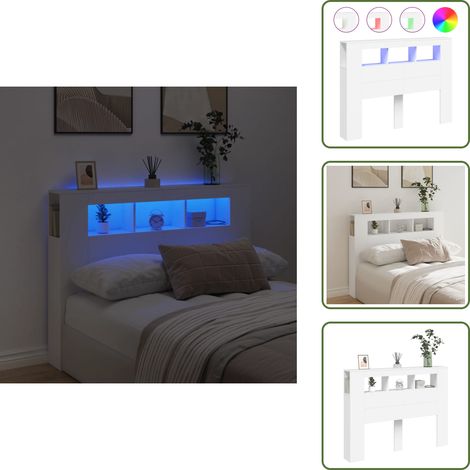 The Living Store Tête de lit à LED blanc 140x18,5x103,5 cm bois d'ingénierie - Tête De Lit Led - Tête De Lit Moderne - Tête De Lit Blanche - Meuble De Chambre - Décoration Chambre