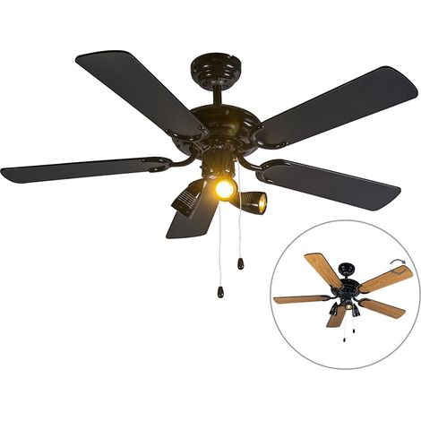 Qazqa – Ventilateur de plafond noir 110 cm – 5 pales en bois – Moteur AC silencieux 43,5 dB – Mode été/hiver – Douille GU10