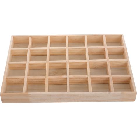 Schmucktablett – 24 Fächer – Massivholz – Aufbewahrungsorganizer – Für Zuhause und Badezimmer – 34,80 x 23,90 cm (1/5)