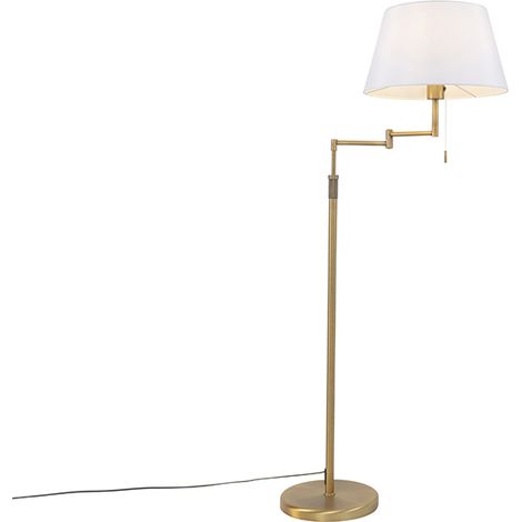 Qazqa – Lampadaire LED en bronze avec abat-jour blanc réglable – Hauteur ajustable 119-150 cm – Douille E27 40W – Pour salon et bureau
