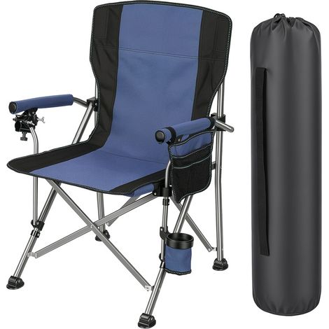 WILITTO Chaise de pêche pliante, chaise de jardin, Supporte jusqu'à 150 kg, Semelles antidérapantes, Tissu Oxford 600D, 54 × 54 × 94 cm, bleu-noir (1/5)