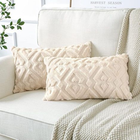 Lot de 2 Doux Peluche Laine Courte Velours Décoratif Housses de Coussin Luxe Style pour Canapé Chambre - Modernes Forme de Diama (1/4)
