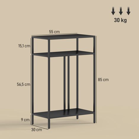 Console à 3 étagères, table d'entrée étroite, structure en acier pour salon/couloir, 55 cm, noire (1/5)