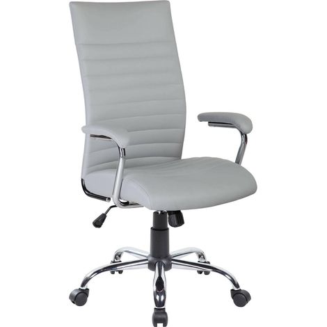 Sedia con ruote Basciano, Poltrona presidenziale con braccioli, Sedia ergonomica da ufficio, 63x65h108/118 cm, Grigio