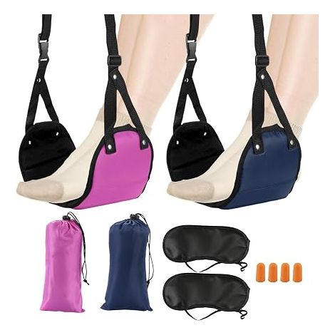 Adjustable Foot and Leg Supports in Flight Seat Hammock with Night Mask and Ear Plugs for Office Relaxation and Travel (1/4)