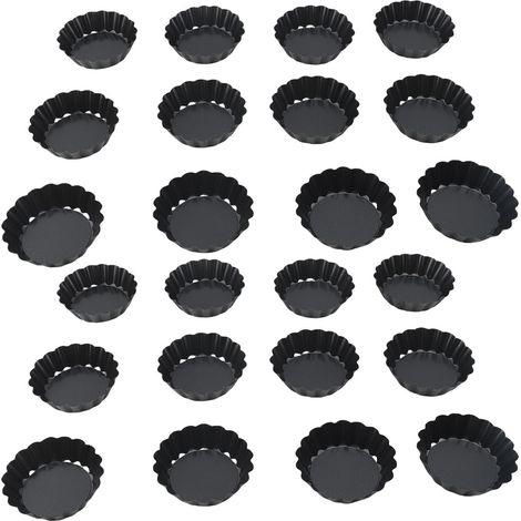 Mini-Tarteförmchen (7,6 cm Durchmesser) mit herausnehmbarem Boden, runder Antihaftbeschichtung und geriffeltem Rand für Tartes, Mousse, Kuchen, Desserts und Backwaren, 24er-Set. (1/2)