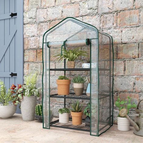 Gartengewächshaus mit 3 Regalböden und 1 Reißverschlusstür für den Pflanzenanbau, 59 x 39 x 127 cm, transparent