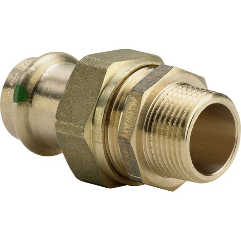 Unión de bronce derecha de 3 piezas para crimpado, hembra - macho con rosca 33x42 - 35