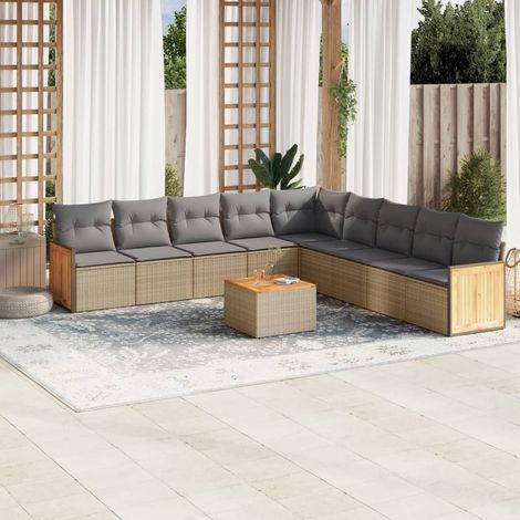 10-tlg. Garten-Sofagarnitur mit Kissen Beige Poly Rattan vidaXL (1/5)