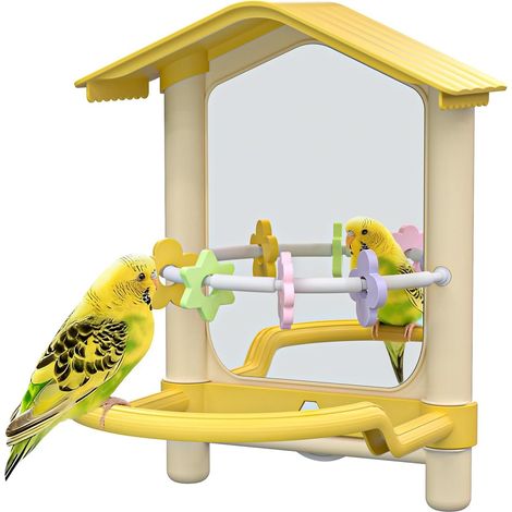 8.1 Inch Pet Bird Mirror with Perch Stand and Parakeet Chew Toys, Parrot Toys Bird Cage Accessory décoratif (1/5)
