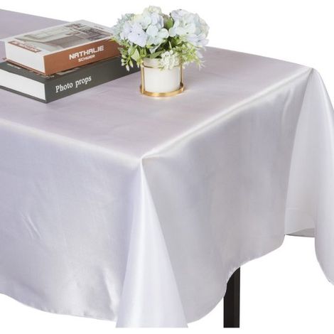 Mantel cuadrado de satén sedoso, Mantel de satén blanco, Mantel, 145320 cm, Impermeable, Aspecto lujoso, banquetes y cenas festivas, Blanco (1/5)