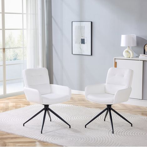 Set 2 sedie girevoli da pranzo in PU bianco e metallo nero, 85 cm (1/5)
