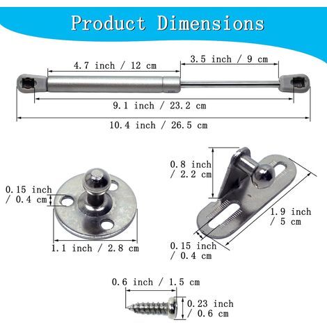 Lot de 4 vérins à gaz, 100 N/10 kg/22 LB 26 cm Amortisseurs hydrauliques pour meubles de cuisine, élévation pneumatique Spring Lid Stay Puissance