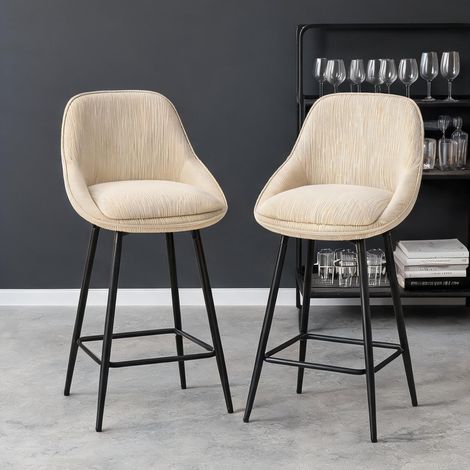 Tabouret de bar beige en velours côtelé Acier 52 x 49 x 88 cm (1/5)