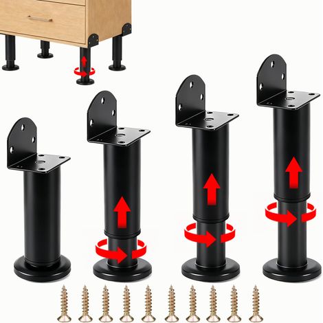 Pieds de Meuble Réglables 4 Pièces, 12-18 cm Métal Noir pour Armoire  Pieds à visser en métal noir, double fixation en L pour pieds d’armoire, commode, étagère et meuble cuisine (1/5)