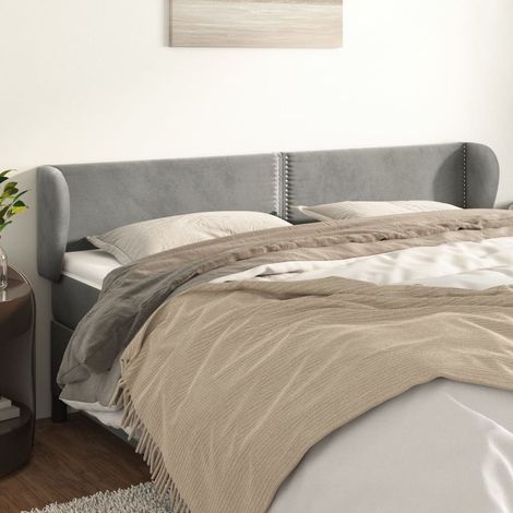 Kopfteil mit Ohren Hellgrau 203x23x78/88 cm Samt