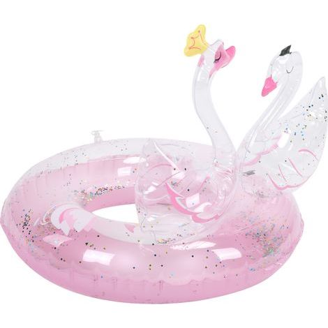 Bouée double enfant cygne scintillante rose, flotteur PVC 60 cm pour piscine (1/5)