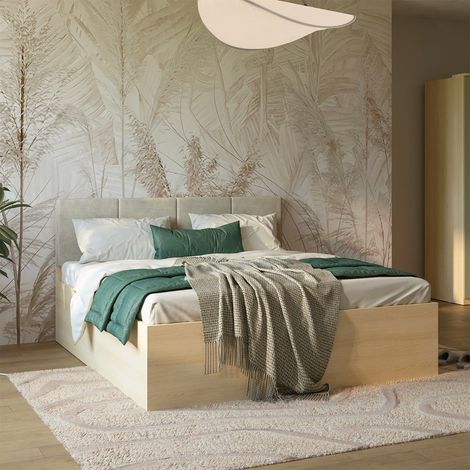 Lit 180x200 sommier inclus Téana Bois et Beige (1/5)