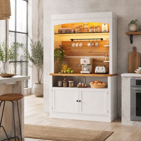Aufbewahrungsmöbel 2er-Set, 184 cm, LED, Glasablage und Haken, weiß, OKMYHOME (1/5)