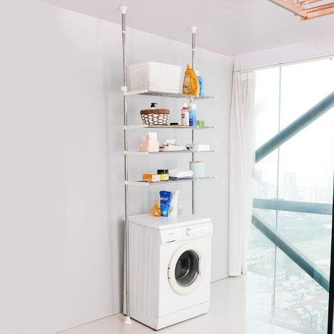 Étagère de rangement au-dessus des toilettes et machines à laver, sèche-linge, unité de rangement, double poteaux de tension (1/5)