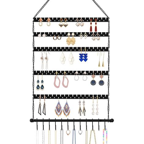 Organisateur de bijoux mural en métal, porte-boucles d'oreilles, colliers et bracelets, 6 niveaux et 10 crochets