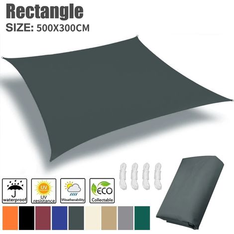 (Gris foncé 5x3m) Toile d'ombrage anti-UV, adaptée aux cours, patios et terrasses. (1/4)