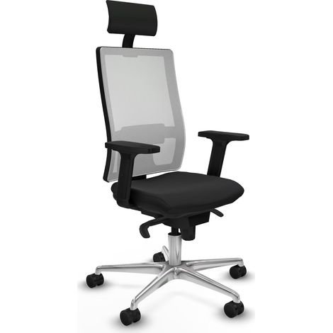 Horna sincro malla blanca similpiel negro brazos 2D base aluminio cabecero fijo ruedas 65mm nailon (1/5)