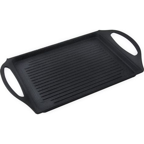 Gestreifte Grillplatte aus Xylan-Gussaluminium, 38 x 28 cm