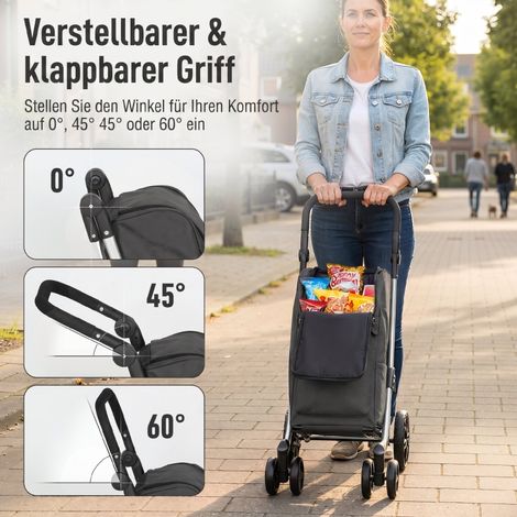 Chariot de courses pliable, sac 46 L avec glacière, poignée réglable, cadre en aluminium, gris foncé (1/5)
