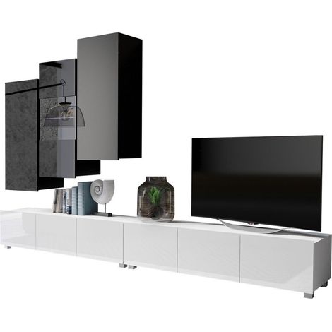 Conjunto de salón Remus XVII, Blanco + Blanco brillante + Negro + Negro brillante