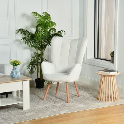 MEUBLES COSY Sillón escandinavo con cómodo respaldo y reposabrazos, confeccionado en tela de rizo con aspecto de piel de oveja y pespuntes decorativos.